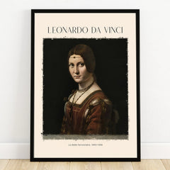 Leonardo da Vinci art print, La Belle Ferronnière portrait in black frame, wall decor