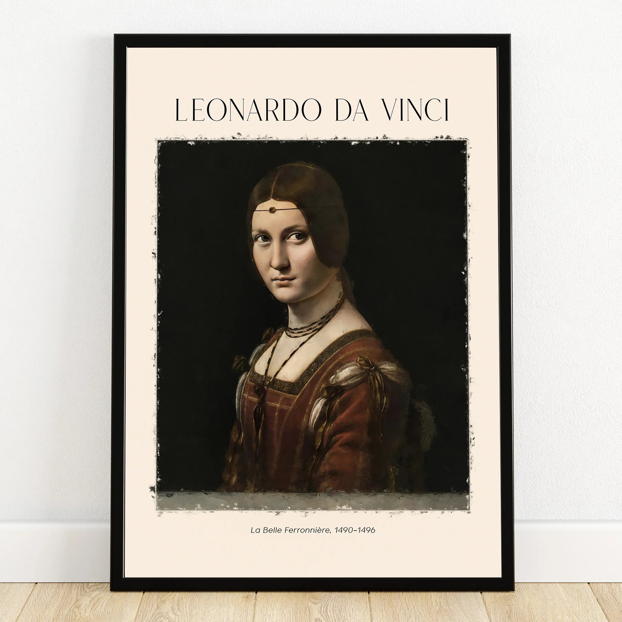 Leonardo da Vinci art print, La Belle Ferronnière portrait in black frame, wall decor