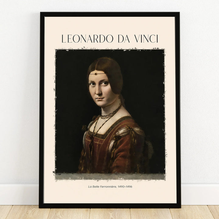Leonardo da Vinci art print, La Belle Ferronnière portrait in black frame, wall decor