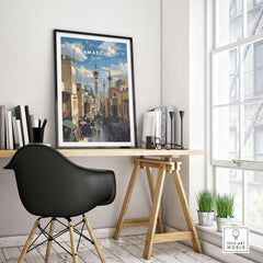 Damascus Cityscape Art Print - Umayyad Mosque Poster - Historic Syrian Wall Decor