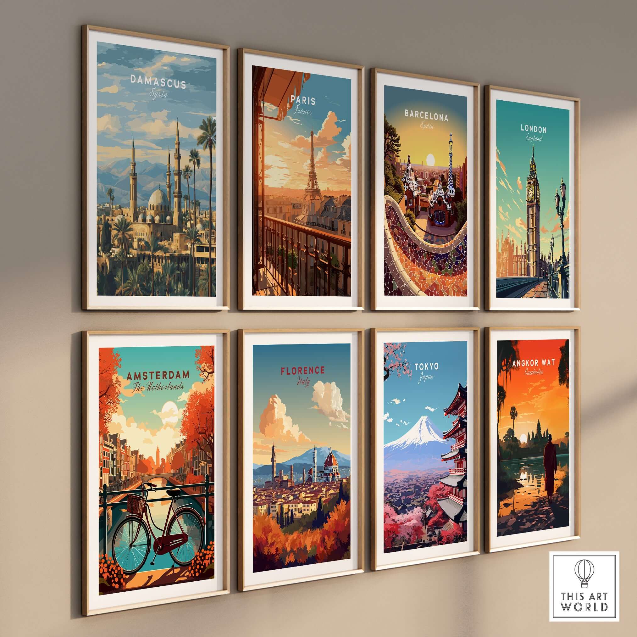 Damascus Travel Print - Syrian Mosque & Palm Trees Poster - Middle East Wall Art collection of travel-themed posters