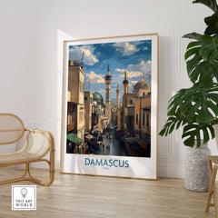 Damascus Poster - Souk Wall Art - Syria Travel Print - Middle East Wall Decor showcasing the vibrant souks of Damascus.