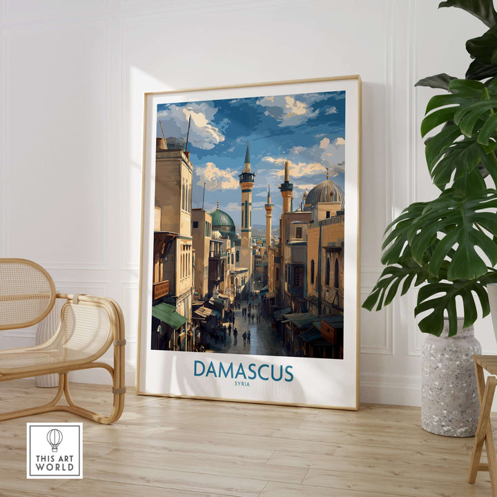 Damascus poster showcasing the lively souks of Syria, perfect for Middle Eastern wall decor.