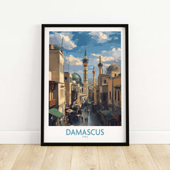 Damascus Poster - Souk Wall Art - Syria Travel Print - Middle East Wall Decor, showcasing vibrant Damascus architecture.