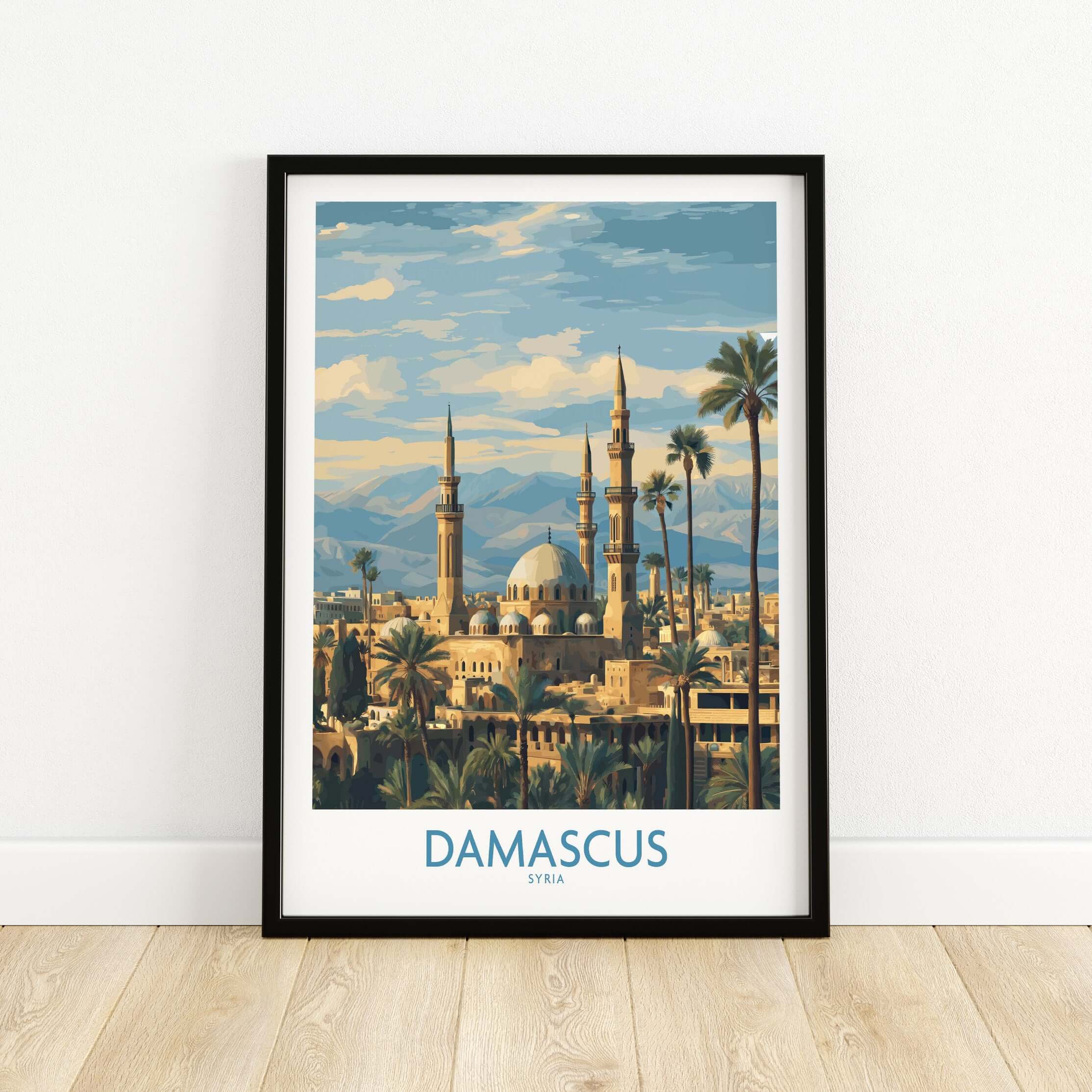 Damascus Skyline Poster - Syria Umayyad Mosque Art Print - Historic City Wall Decor