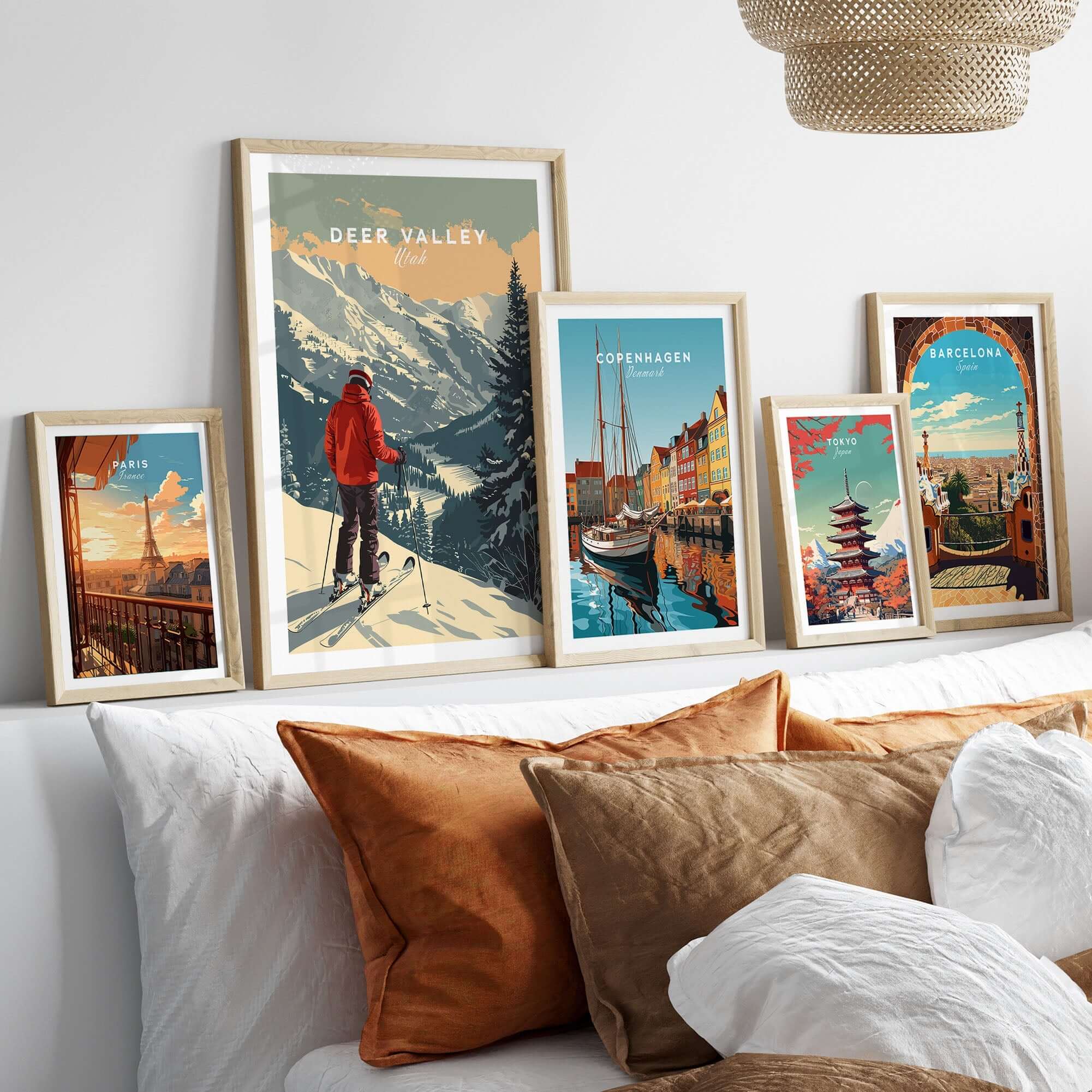 Deer Valley Print Utah showcased among travel posters in a stylish home decor setting.