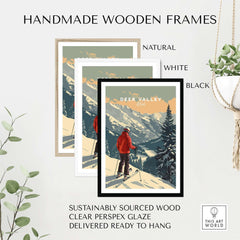 Deer Valley Print Utah showcased in handmade wooden frames: natural, white, and black. Perfect for any ski enthusiast.
