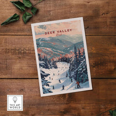 Deer Valley ski print featuring snowy slopes and skiers, capturing the beauty of Utah's winter landscape.
