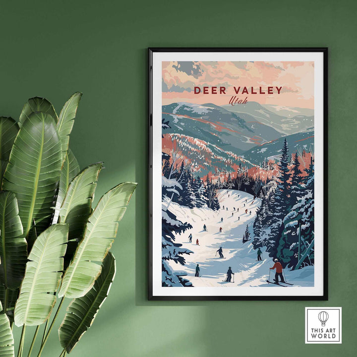 Deer Valley ski print featuring vibrant slopes and mountains in Utah, perfect for adding adventure to any room decor.