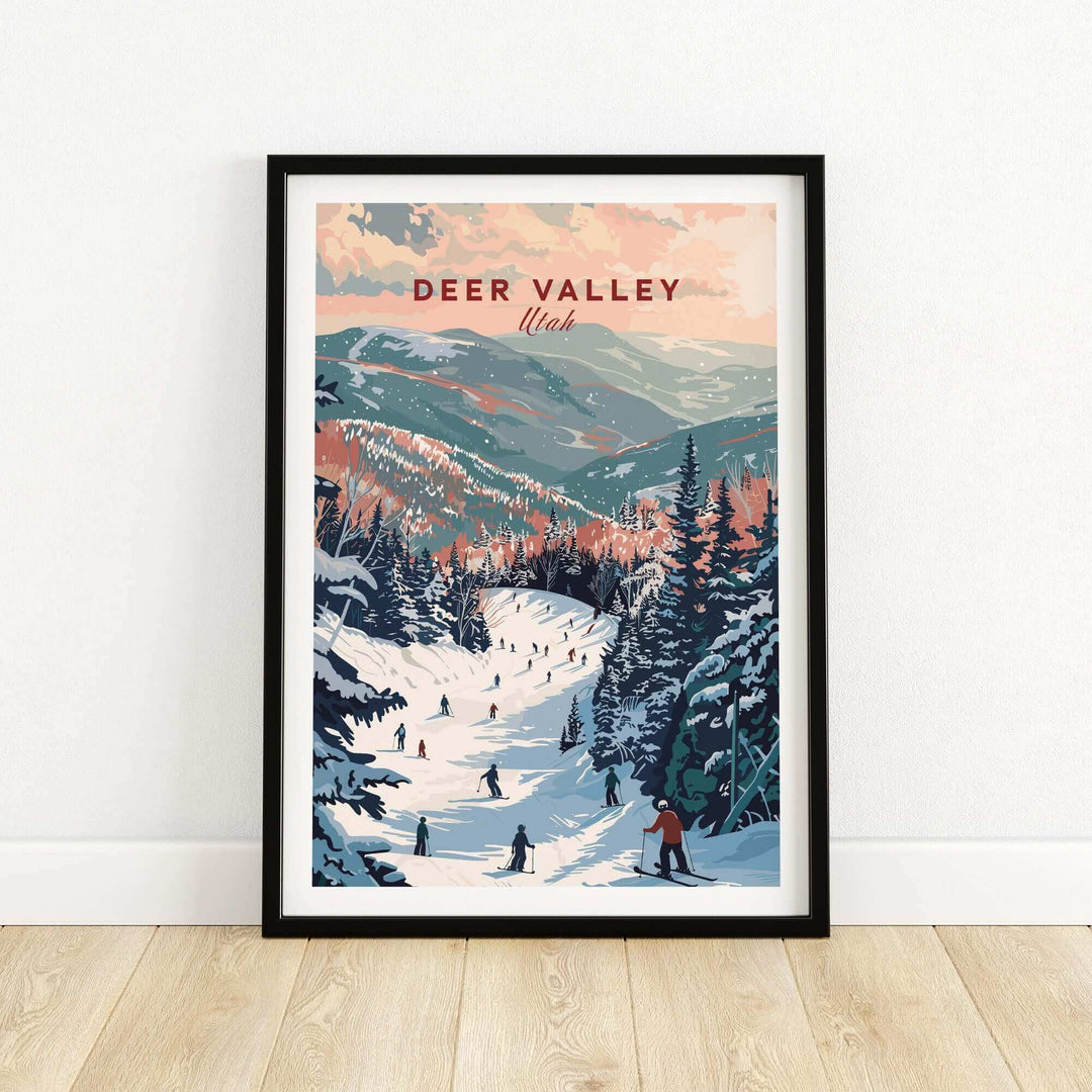 Deer Valley ski print showcasing snowy slopes and mountains in Utah, perfect for adding adventure to home decor.