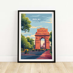 Delhi India Gate Travel Poster India Landmark Print Cityscape Wall Art Decor Rajpath