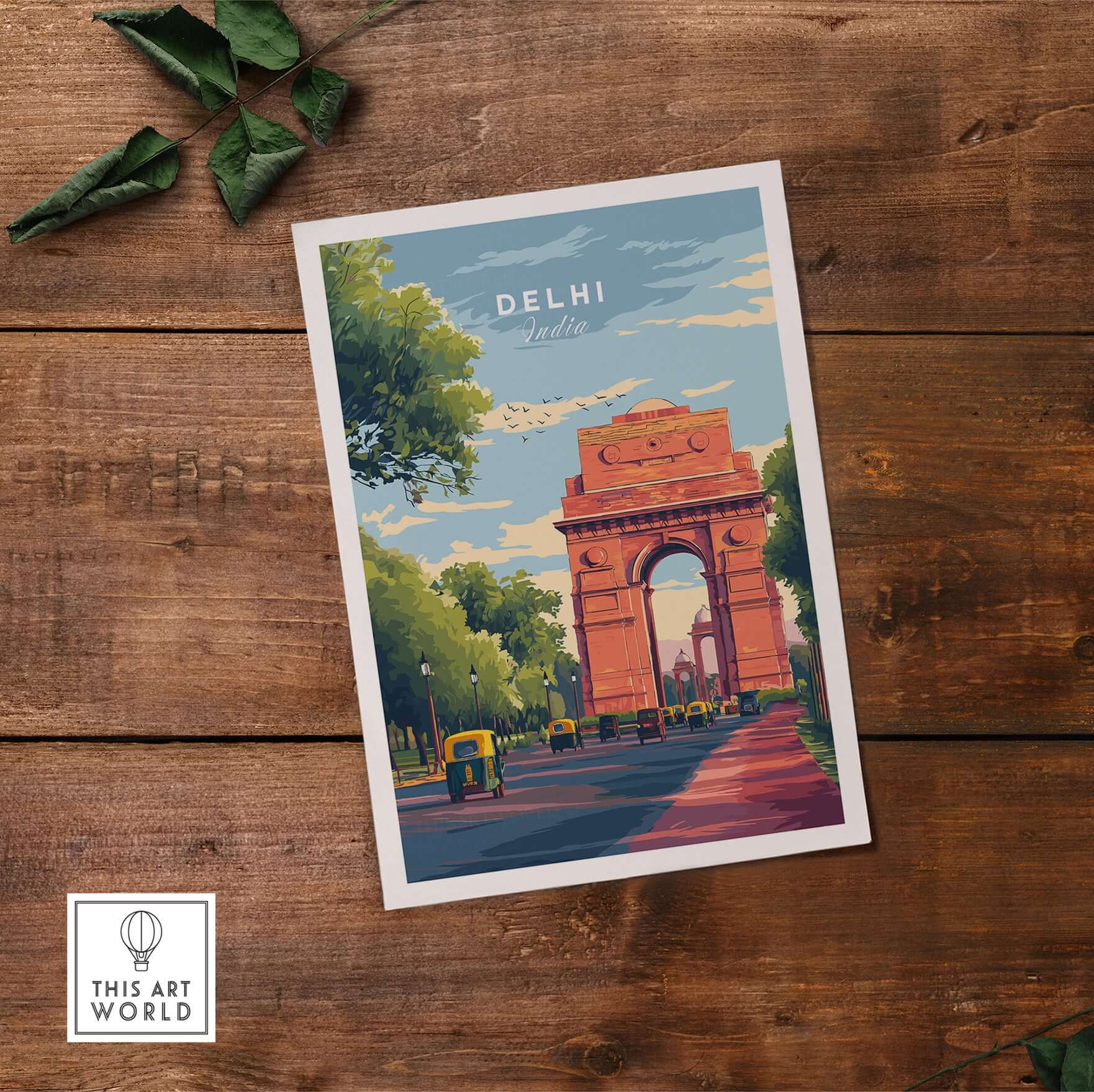 Delhi India Gate Travel Poster India Landmark Print Cityscape Wall Art Decor Rajpath