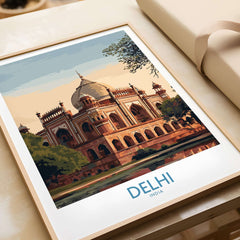 Delhi India Travel Print Mughal Landmark Poster Humayuns Tomb Wall Art Reflection