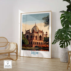 Delhi India Travel Print Mughal Landmark Poster Humayuns Tomb Wall Art Reflection
