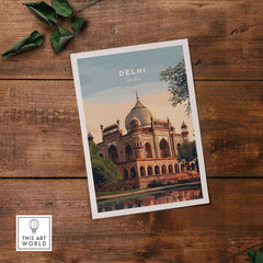 Delhi India Travel Poster Humayuns Tomb Print Mughal Architecture Wall Art Decor
