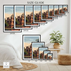 Delhi India Travel Poster Humayuns Tomb Print Mughal Architecture Wall Art Decor Size Guide Display