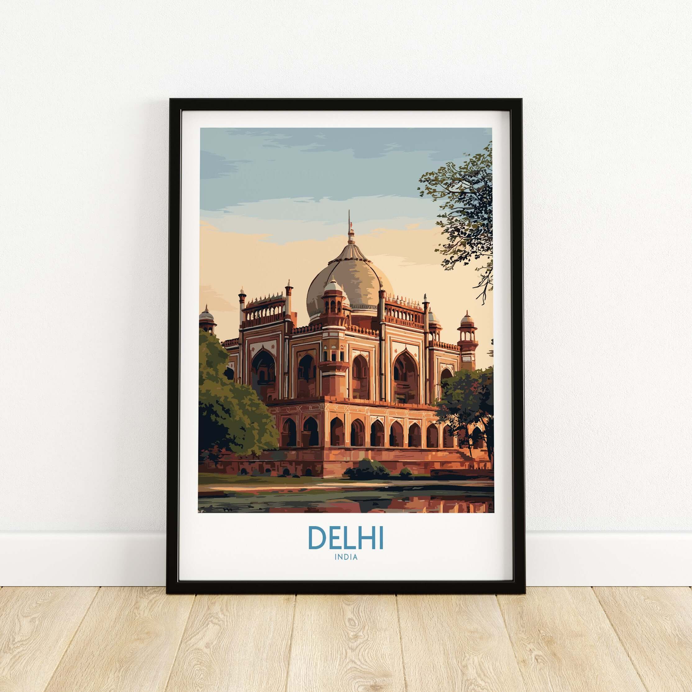 Delhi India Travel Print Mughal Landmark Poster Humayuns Tomb Wall Art Reflection