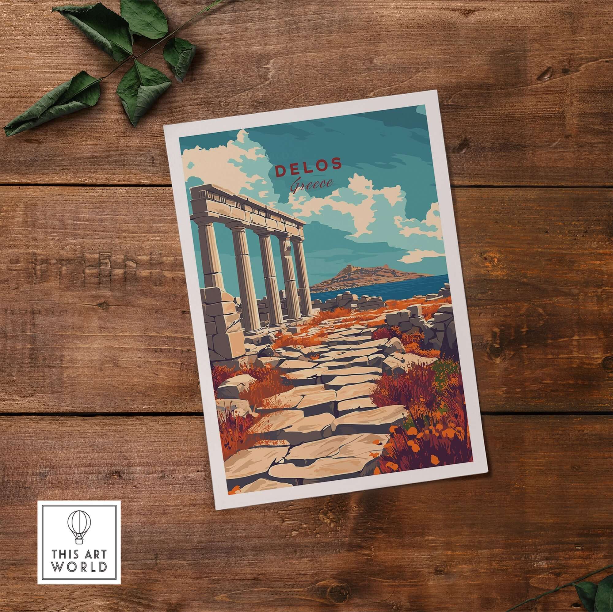 Delos Travel Print featuring a scenic view of ancient ruins in Greece, inspiring travel and adventure.