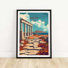 Delos Travel Print showcasing stunning Greece landscape with ancient architecture and vibrant colors.