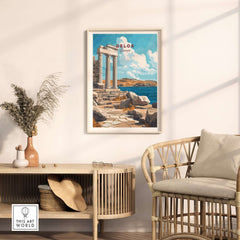 Delos Wall Art featuring vibrant colors and an intricate design, enhancing home decor with a Greece travel theme.
