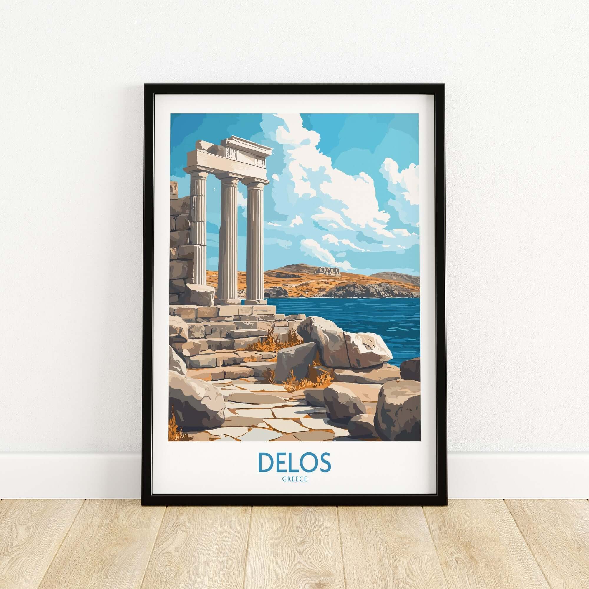 Delos Wall Art Print Greece showcasing stunning Greek landscape and architecture with a coastal view.