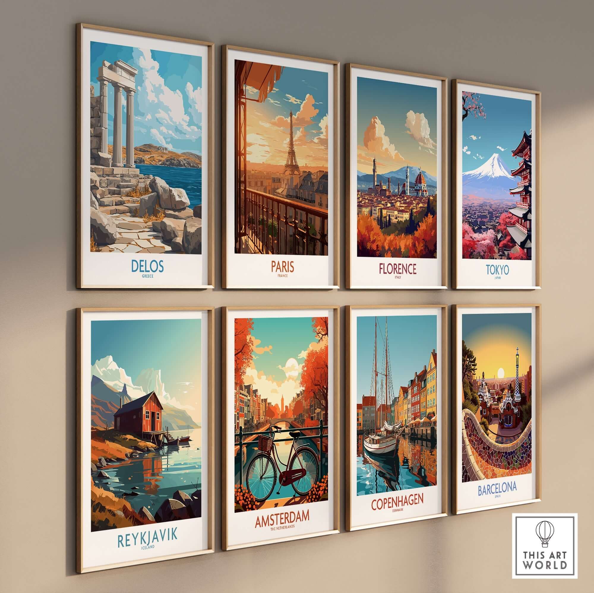 Delos Wall Art Print Greece featuring stunning Greek architecture and landscapes in a gallery wall setting.