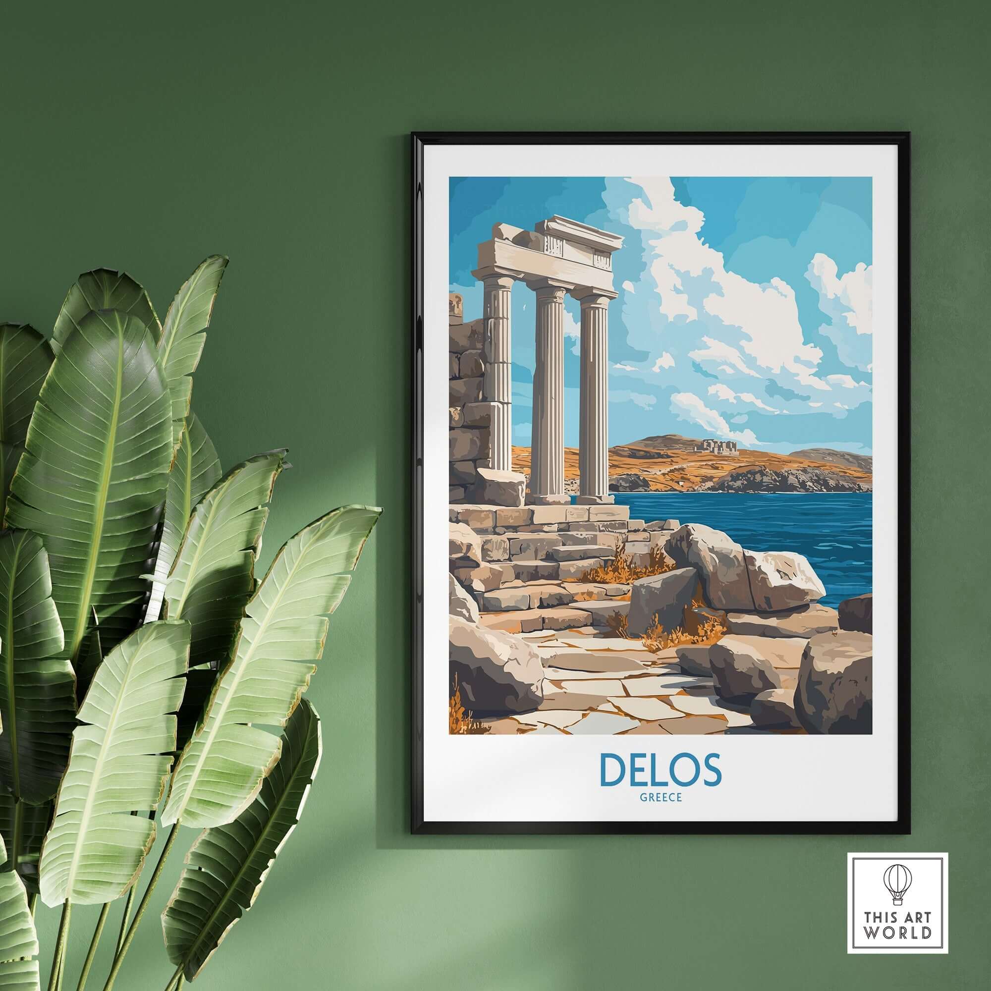 Delos Wall Art Print Greece featuring stunning coastal views and classical architecture of the island of Delos.