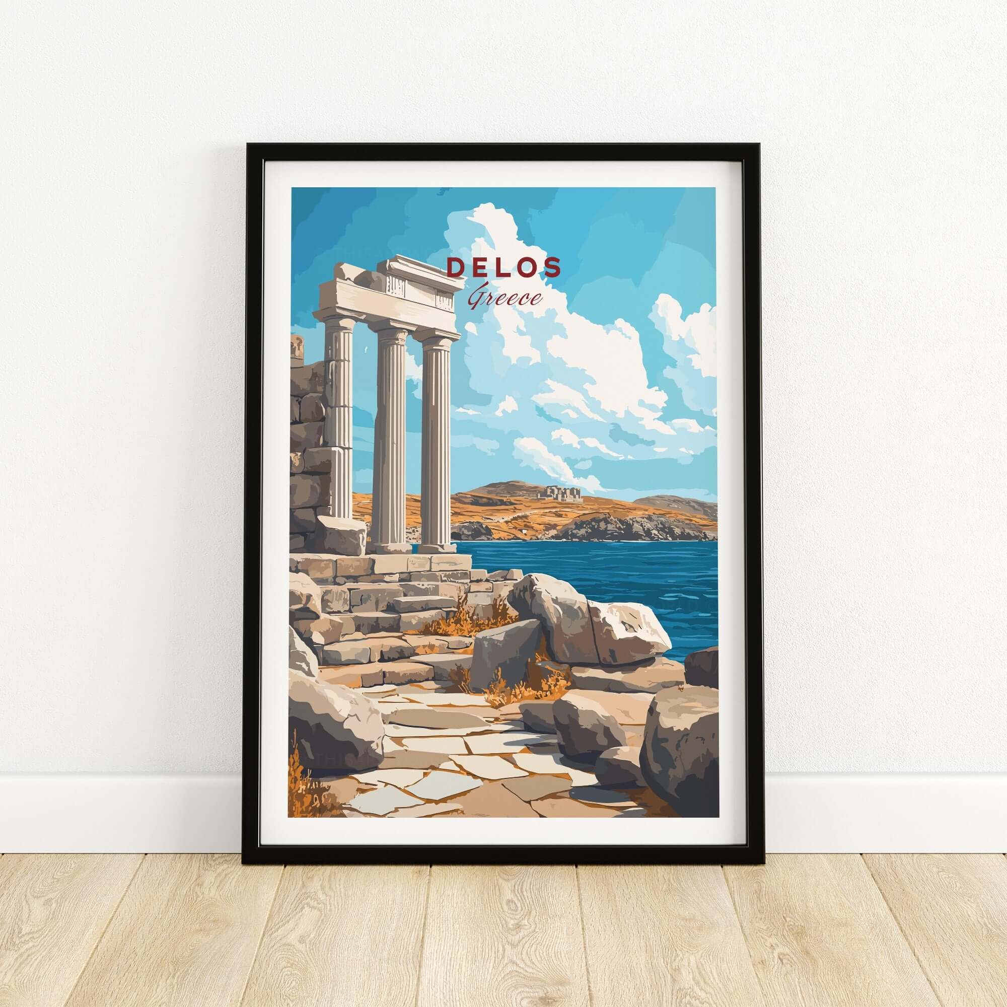 Delos Wall Art featuring ancient columns and scenic views of Greece, perfect for home decor.