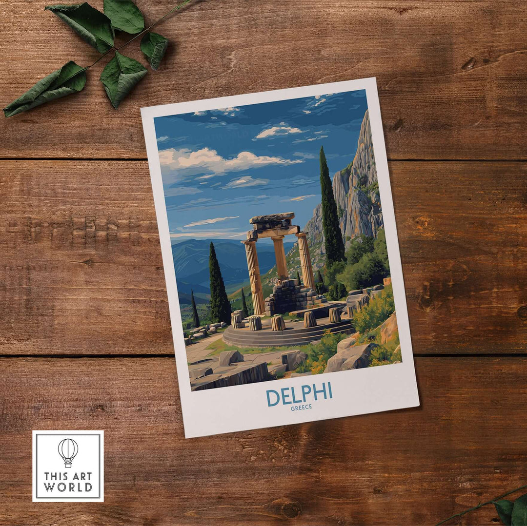 Delphi Greece Temple of Athena Art Print | Ancient Ruins Travel Poster featuring iconic ancient architecture.