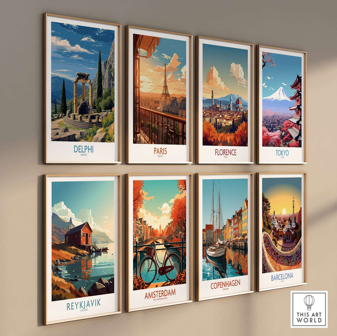 Delphi Greece Temple of Athena Art Print | Ancient Ruins Travel Poster collection displayed on wall