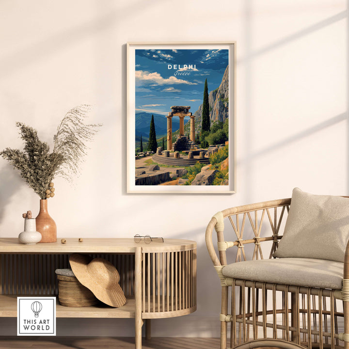 Delphi Print | Historic Greek Wall Decor featuring iconic ruins and landscape in a stylish interior setting.