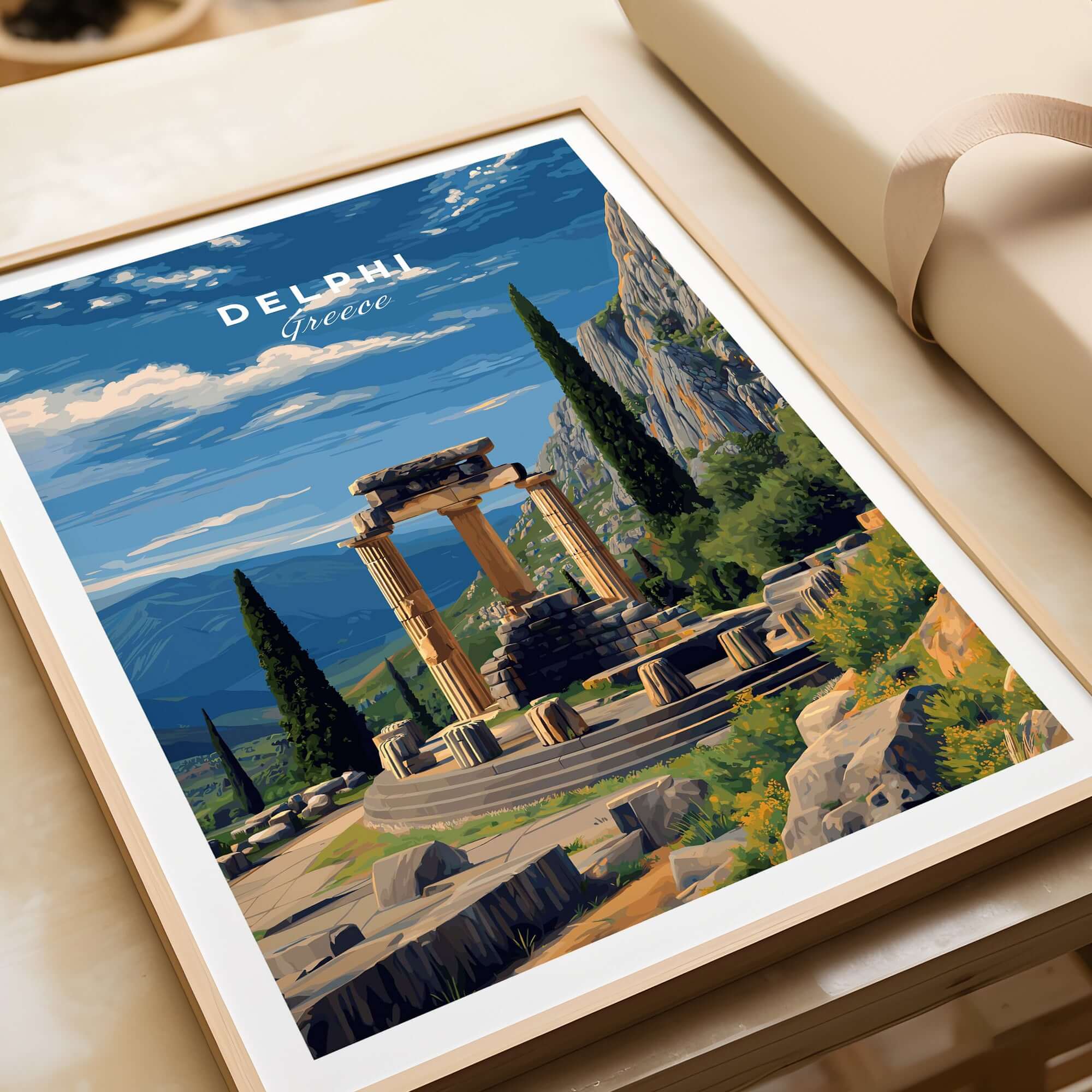 Delphi Print | Historic Greek Wall Decor featuring the iconic ruins of Delphi, Greece in an artistic design.