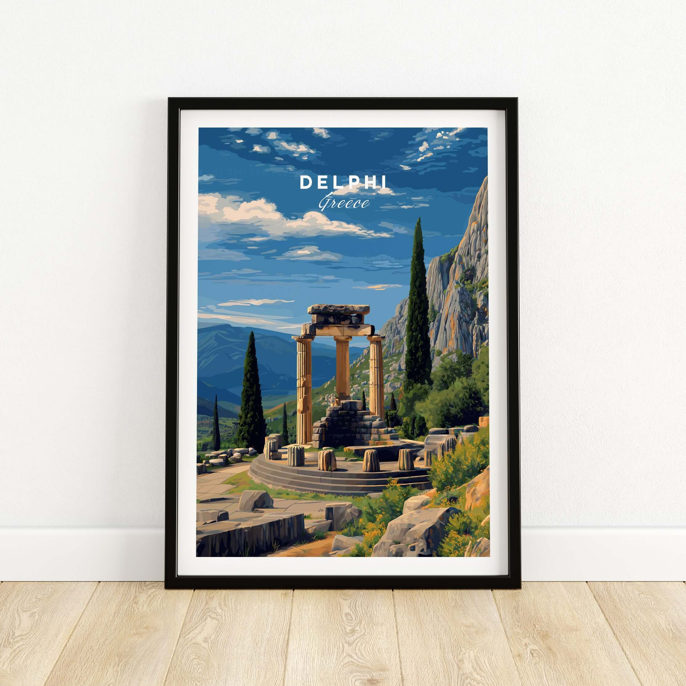 Delphi Print | Historic Greek Wall Decor featuring Delphi ruins and landscape in vibrant colors.