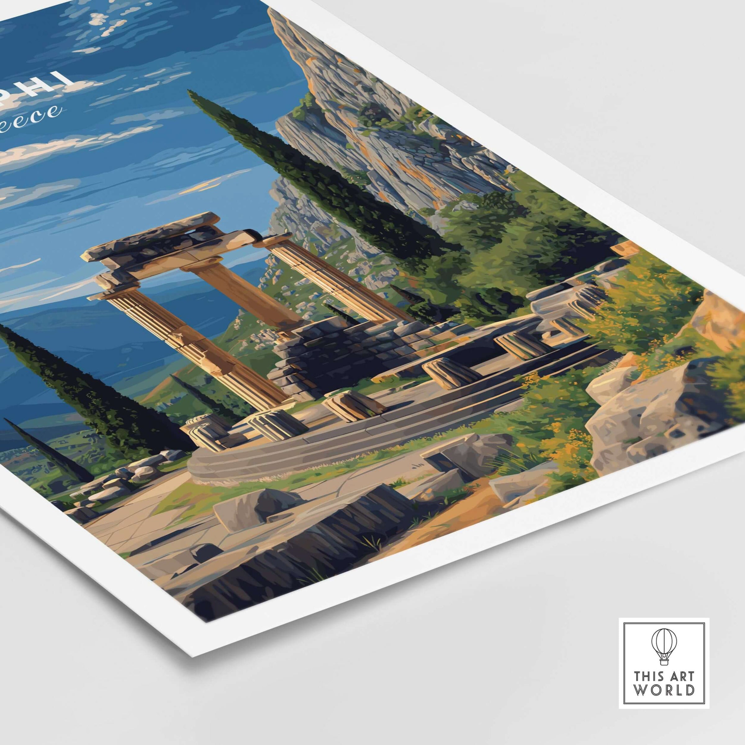 Delphi Print | Historic Greek Wall Decor featuring ancient ruins and lush landscape of Greece.