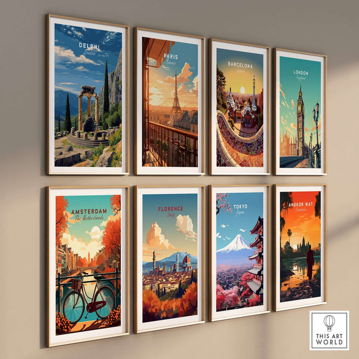 Delphi Print | Historic Greek Wall Decor showcasing iconic cities in art, featuring Delphi ruins and urban landscapes.