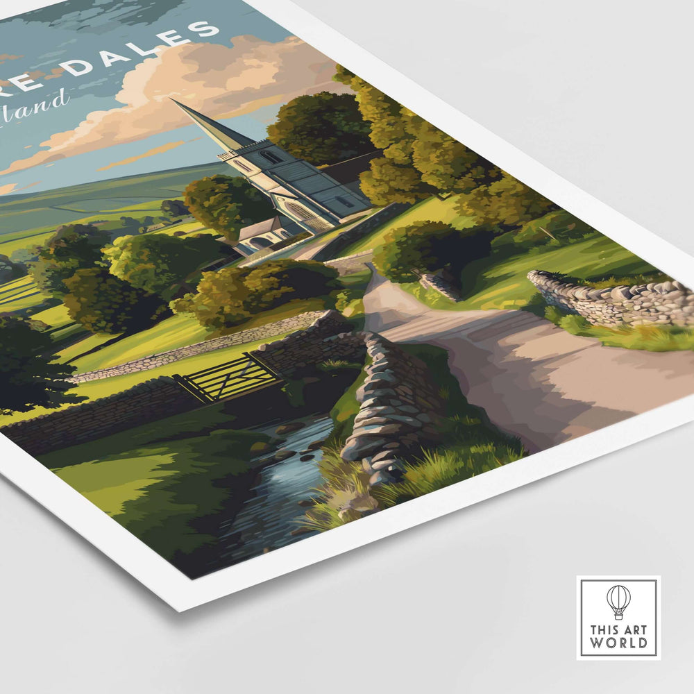 Derbyshire Dales art print featuring a rural church and scenic village in the Peak District countryside.