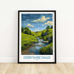 Derbyshire Dales Poster - Peak District Art Print - Rolling Hills Wall Decor featuring a serene landscape.