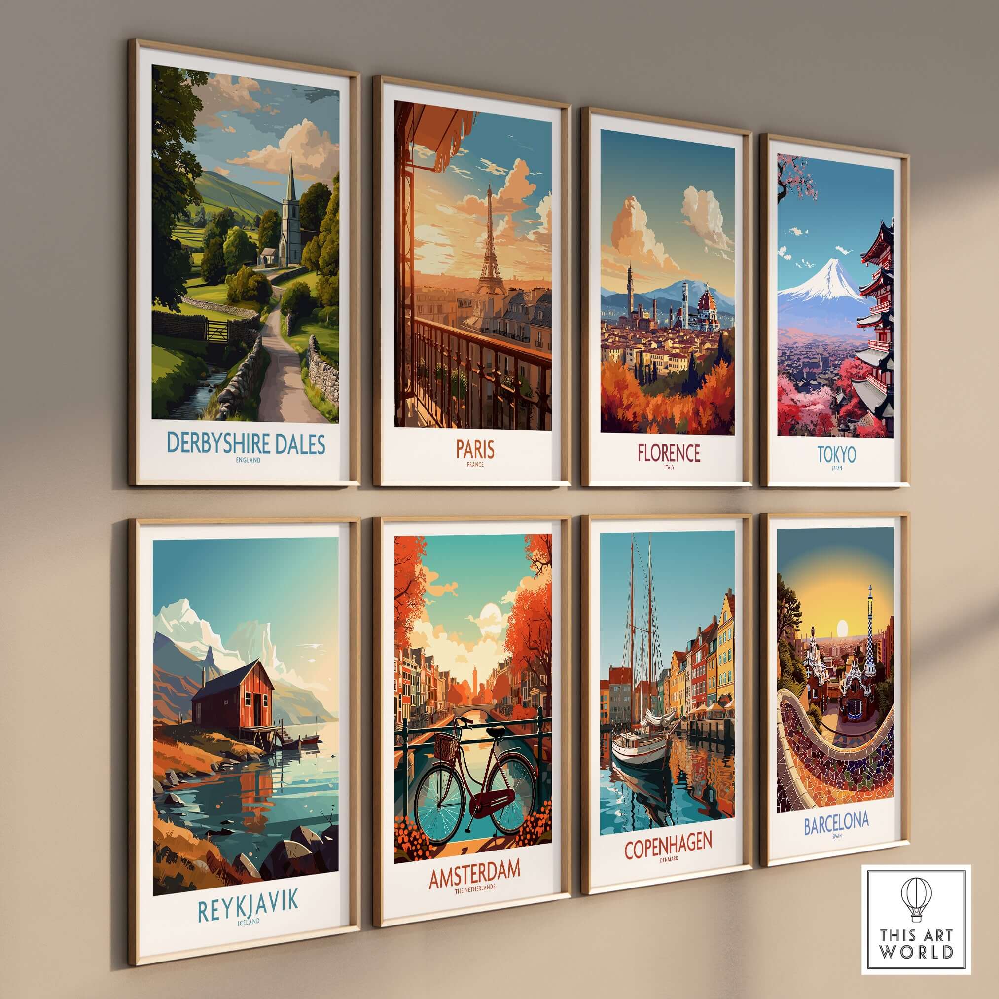 Derbyshire Dales Poster - English Countryside Art Print - Wall Decor displayed among iconic city art prints.