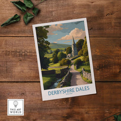 Derbyshire Dales Poster - English Countryside Art Print - Wall Decor showcasing serene rural landscape.