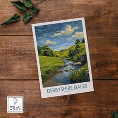 Derbyshire Dales Poster - Peak District Art Print - Rolling Hills Wall Decor showcasing lush landscapes and stream.