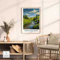 Derbyshire Dales Poster - Peak District Art Print - Rolling Hills Wall Decor showcased in a modern living space.