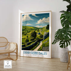 Derbyshire Dales Poster - Peak District Wall Art - English Landscape Print displayed in a stylish interior.