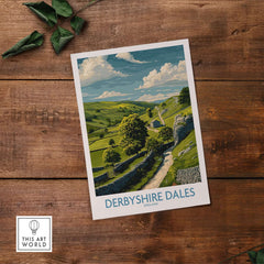 Derbyshire Dales Poster - Peak District Wall Art - English Landscape Print featuring serene countryside and rolling hills.