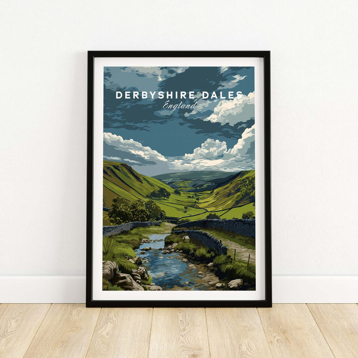 Derbyshire Dales wall art featuring scenic Peak District countryside in vibrant colors.