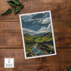 Derbyshire Dales Wall Art - Peak District Scenery Print - Rural England Wall Art on wooden background