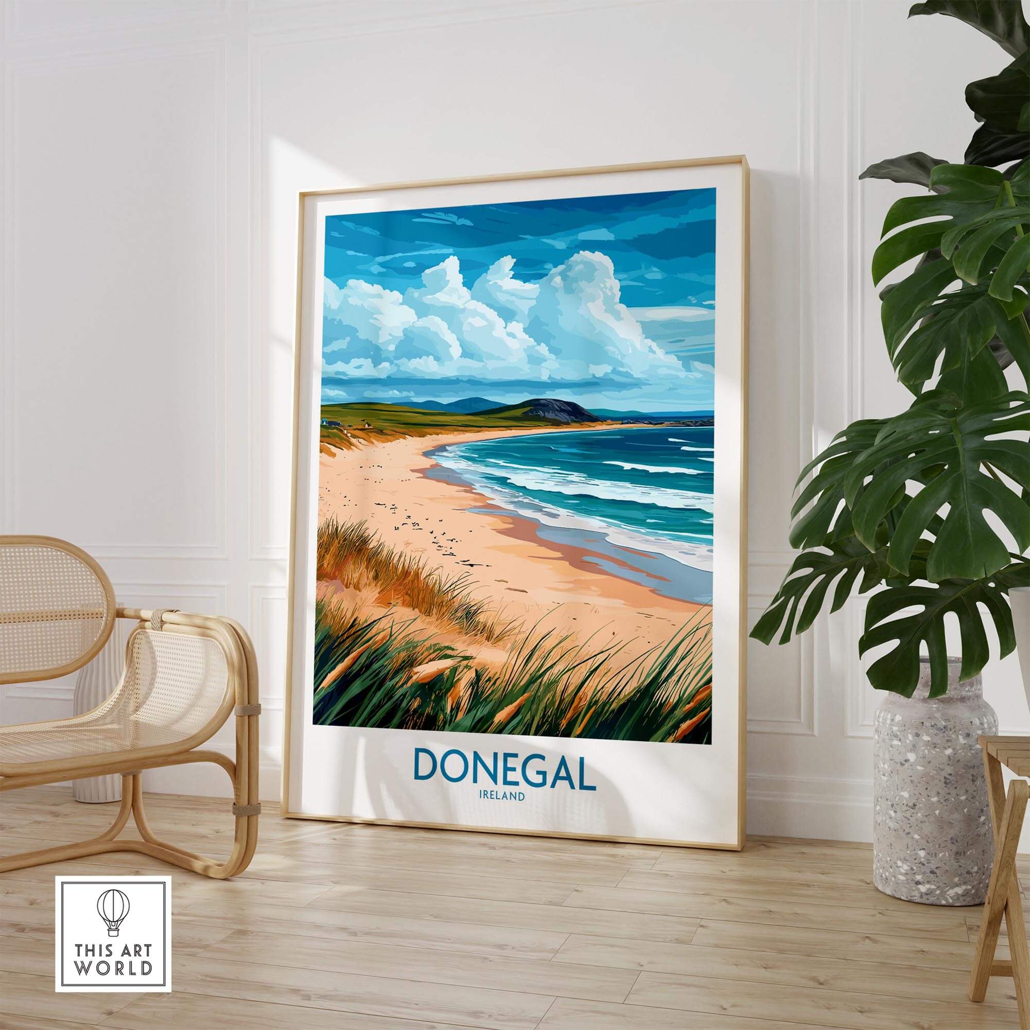Donegal Print showcasing the beautiful landscape of Ireland's Wild Atlantic Way in a stylish home setting.