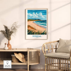Donegal Print showcasing a stunning beach landscape of Ireland's Wild Atlantic Way in a stylish home setting.