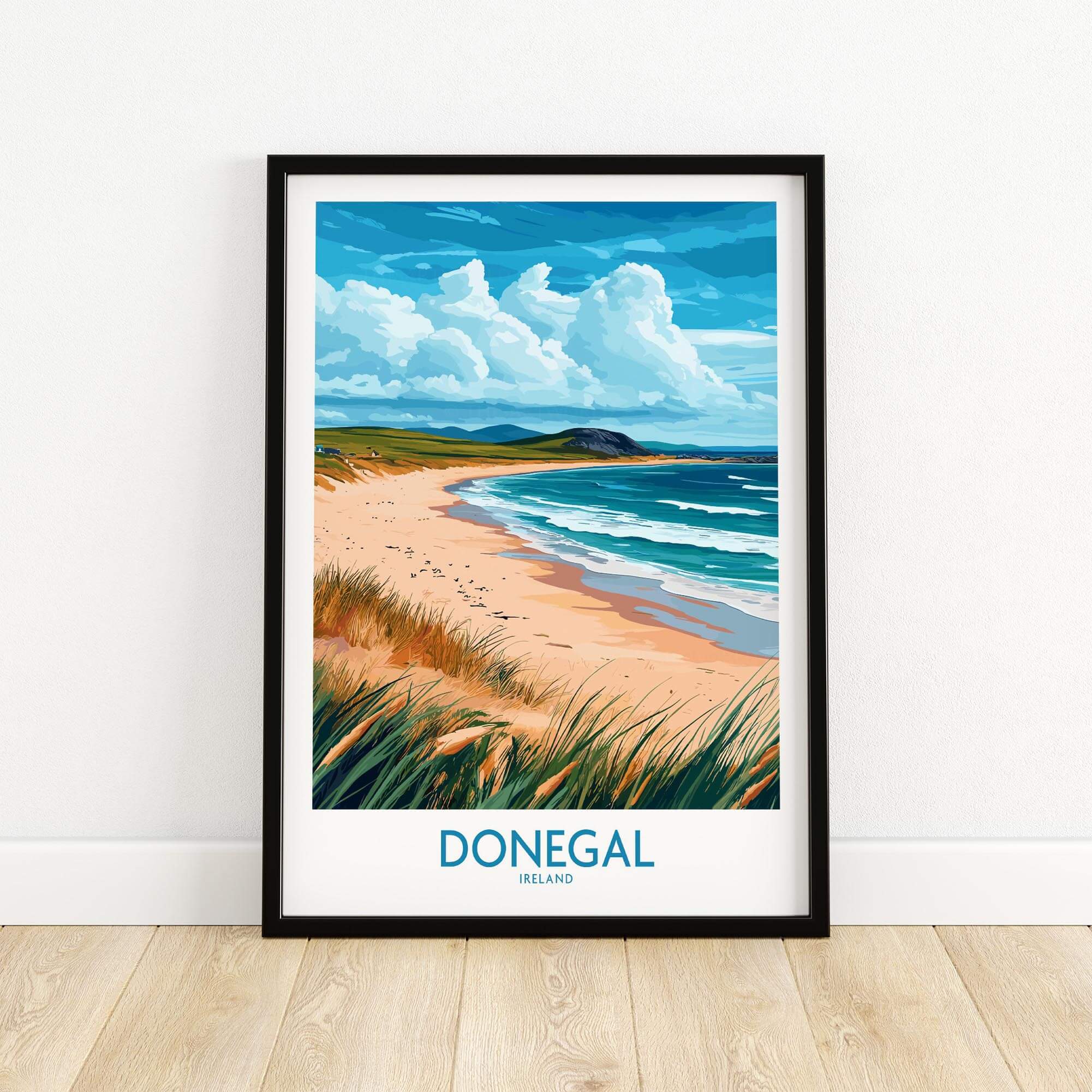 Donegal Print featuring a vibrant beach landscape depicting the beauty of Donegal, Ireland's Wild Atlantic Way.