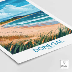 Donegal Print showcasing the beautiful landscape of Donegal, Ireland with vibrant colors and serene beach scenery.