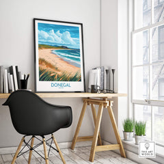 Donegal Print showcasing the beautiful Donegal landscape with a beach view in a stylish home interior.